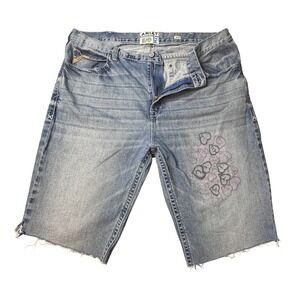 Ariat M2 Denim Shorts Mens 44 Blue Relaxed Boot Cut Raw Hem Heart Graphic Jorts